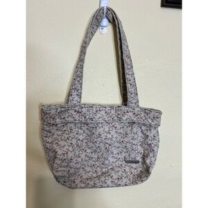 Longaberger‎ Floral Canvas Tote Bag Purse Brown Red Flower Casual Cute